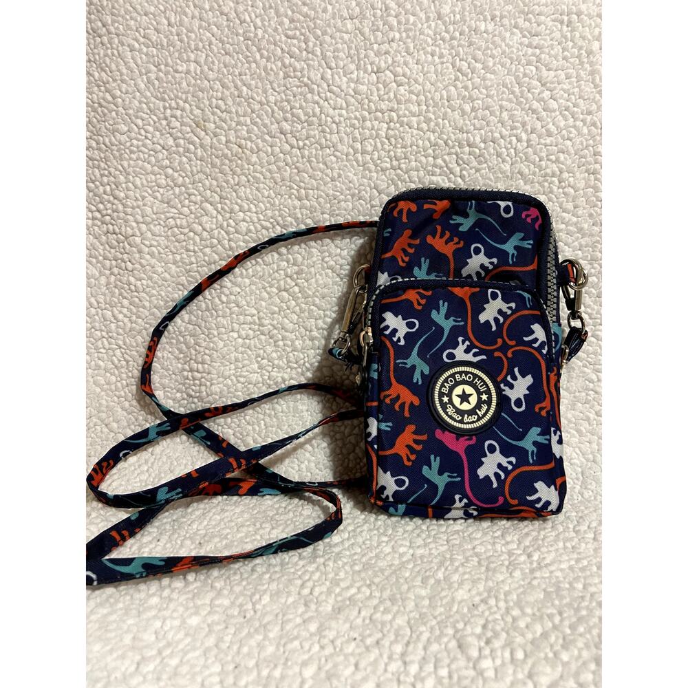 BAO BAO HUI Crossbody 7x4 Navy w/ Red & Blue Dinosaurs  Purse Wallet Travel Bag